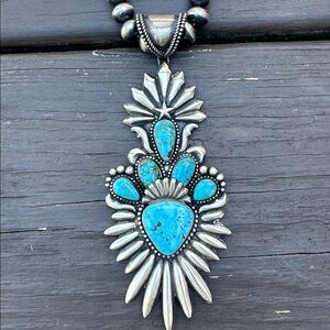 Navajo Shawn Cayatineto High Grade Kingman Turquoise & Sterling Silver Pendant